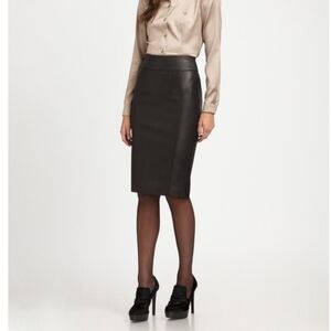 Robert Rodriguez Leather Trim Black Pencil Skirt Designer Luxury F-0249